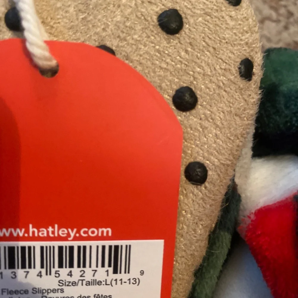 Hatley Christmas slippers, 11-13, red/white/red